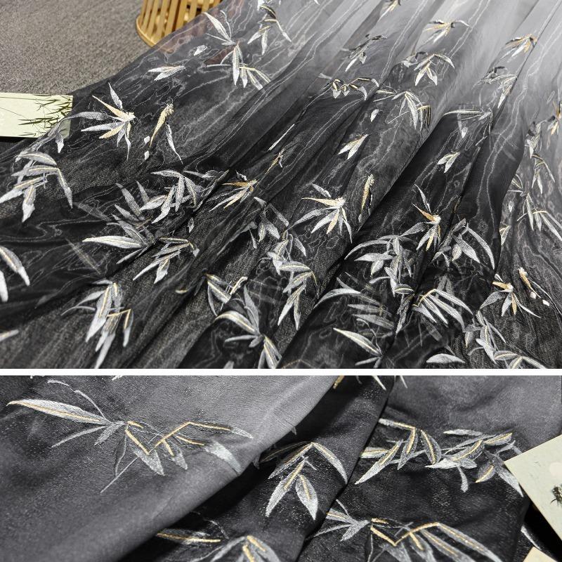 100x150cm Chinese classical style Printed bamboo leaf chiffon embroidery fabric For DIY hanfu shirts doll cloth