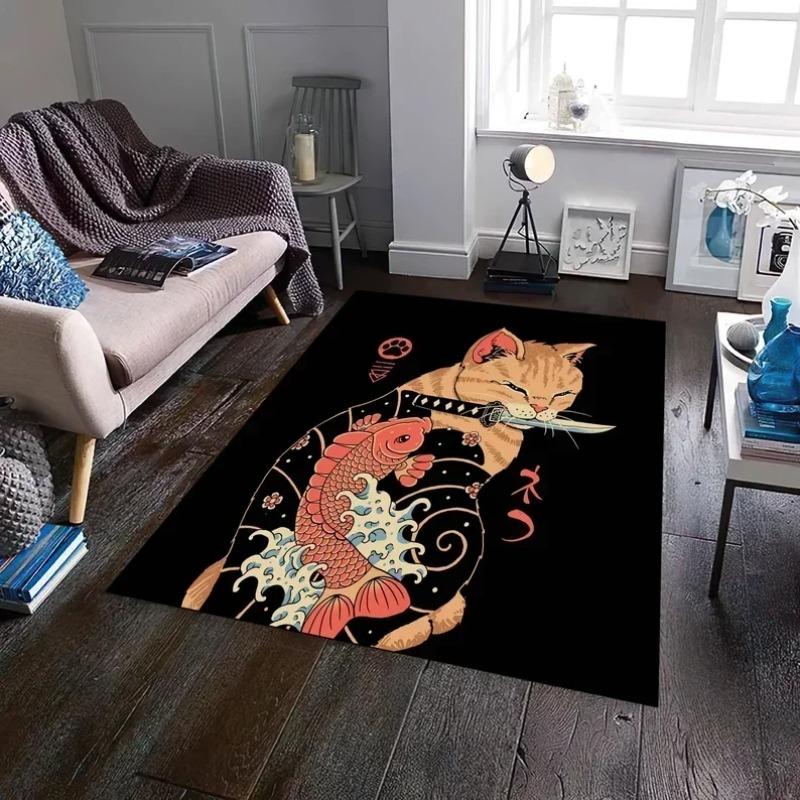 Abstrakter Katze Dekorativer Wohnzimmerteppich - Nordischer Schlafzimmer Bettseite Bodenmatte für Freizeitbereich Couchtisch Weicher Teppich Heimdekor