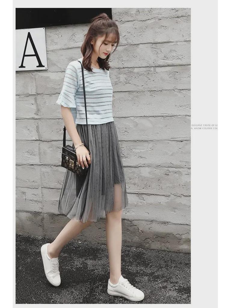 Summer 2023 Plus Size Mesh Suspender Skirt Set for Women - Waist Slimming, Two-Piece Dress