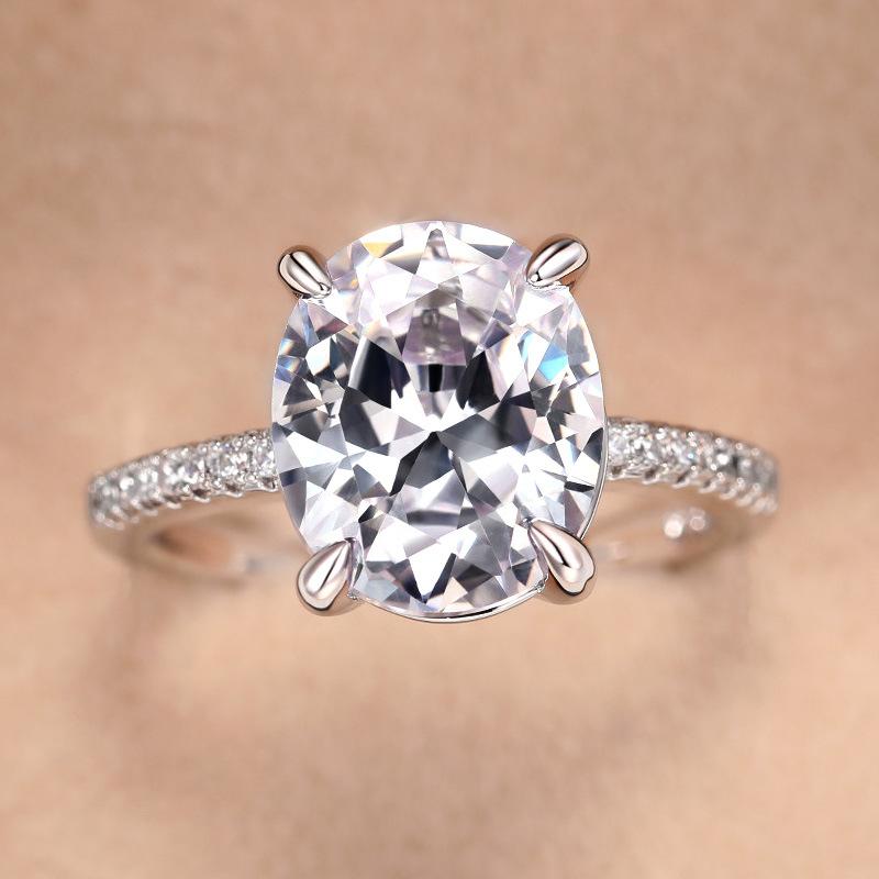 New Luxury Big Oval Cubic Zirconia Crystal Rings Women Wedding Accessories High-quality Silver Engagement Bands Jewelry