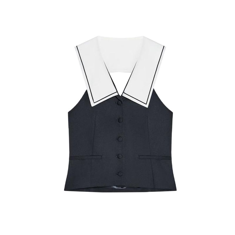 

Spring and Summer New Women s Clothing Nautica Style Open Back Detail Decorative Edge V Neck Vest Style Tops Vest 4661700 Deep sea blue L