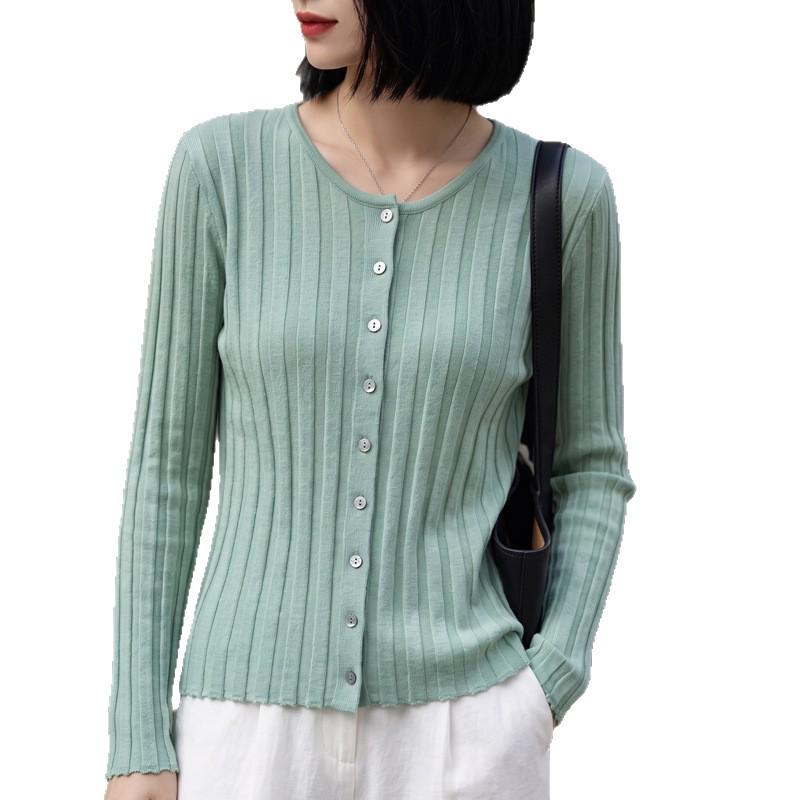 2026 Autumn Women's Round Neck Knit Cardigan Sweater Korean Style Button-Up Outerwear Top