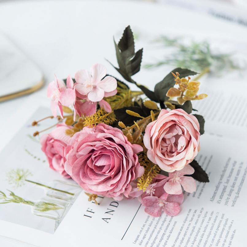 Artificial Flowers Silk Roses Bride Bouquet Home Decor Autumn Wedding Accessories Clearance Garden Fake Peony Hydrangea Art Wall
