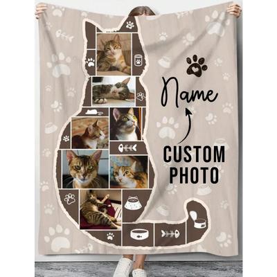 Personalized Name Flannel Blanket For Dog Cat Pets Custom Animal Photo Throws Blanket Pet Commemorative Gift