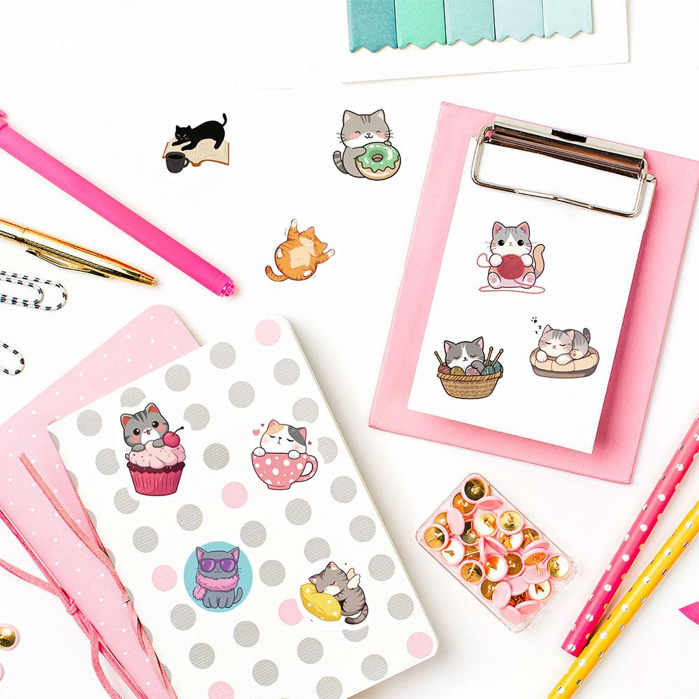 500PCS Cartoon Cat Roll Stickers Harajuku Waterproof Scrapbook Element Y2k FashionCoffee Phone Streetwear Party Stationary Decor