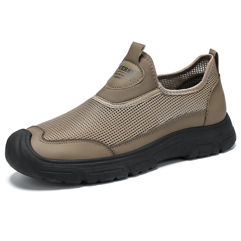 Men's shoes casual shoes breathable mesh shoes one pedal lazy shoes light flying woven shoes soft sole single shoes comfortable dad shoes