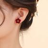 Stylish Sweet and Cute Stud Earrings Red Flower Simple Earrings Niche Design Longxin Earrings Women
