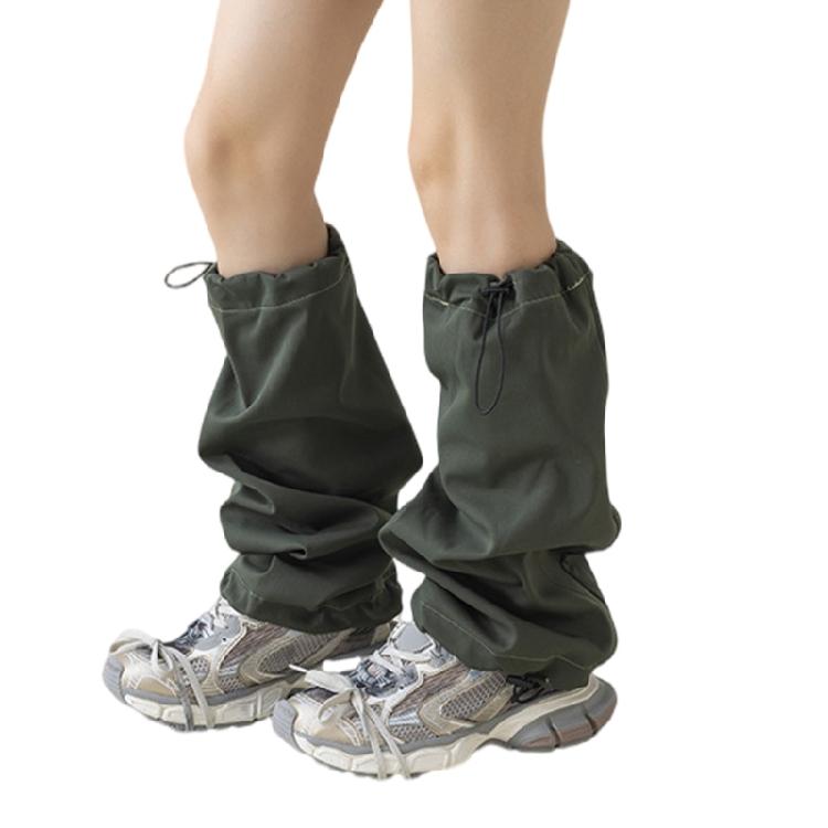 Harajuku Cargo Leg Cover with Adjustable Drawstring Motorcycle Punk Baggy Footless Socks Leg Warmer Gaiters for Women