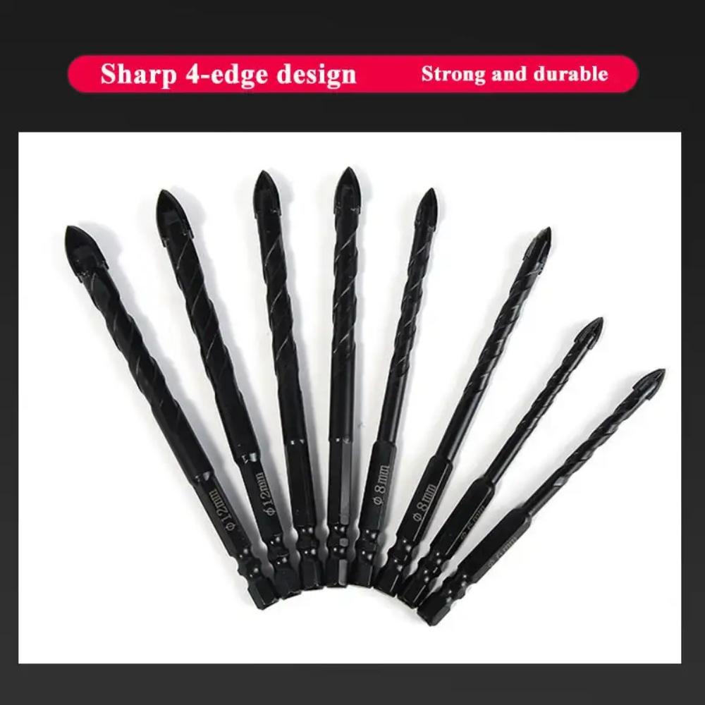 4-edge Cross Hex Drill Bit Set For Concrete Porcelain Tile Glass Metal Drill Bits Kit Tools Carbide Drills 3/4/5/6/7/8/10/12 Mm