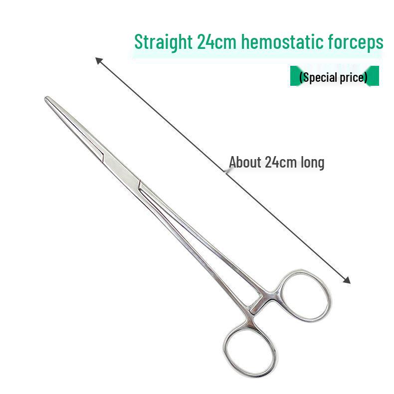 Large Stainless Steel Hemostatic Forceps: Pet Pliers, Needle Holder, Tweezers, Surgical Vessel Clamps - Straight & Curved Tips.