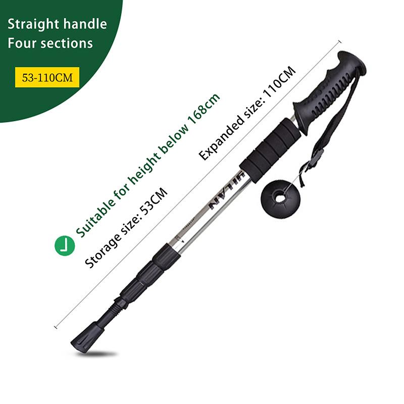 

4-секційна трекінгова палиця з алюмінієвого сплаву з прямою ручкою для активного відпочинку, ходьби, пішого туризму, телескопічна палиця для кемпінгу, скелелазіння, трекінгу срібний