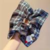 1pcs College Style Red Checkered Square Scarf with Large Intestine Headband, Women's Meatball Head Low Ponytail Square Headband Accessory.