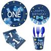 Boy Blue First Birthday Party Tableware Disposable Paper Plates Paper Cups Paper Towels Party Supplies Set