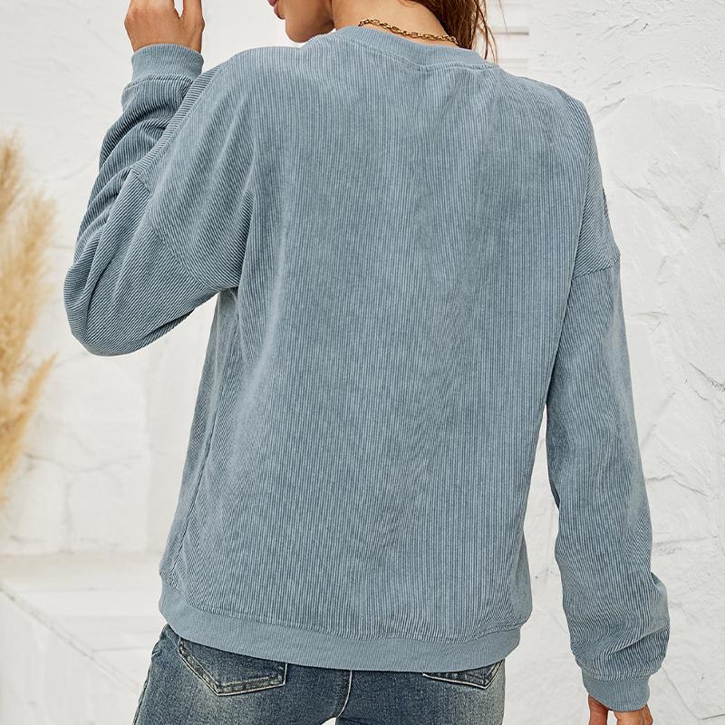 Women's Corduroy Sweatshirt Casual Round Neck Pullover Long Sleeve Top