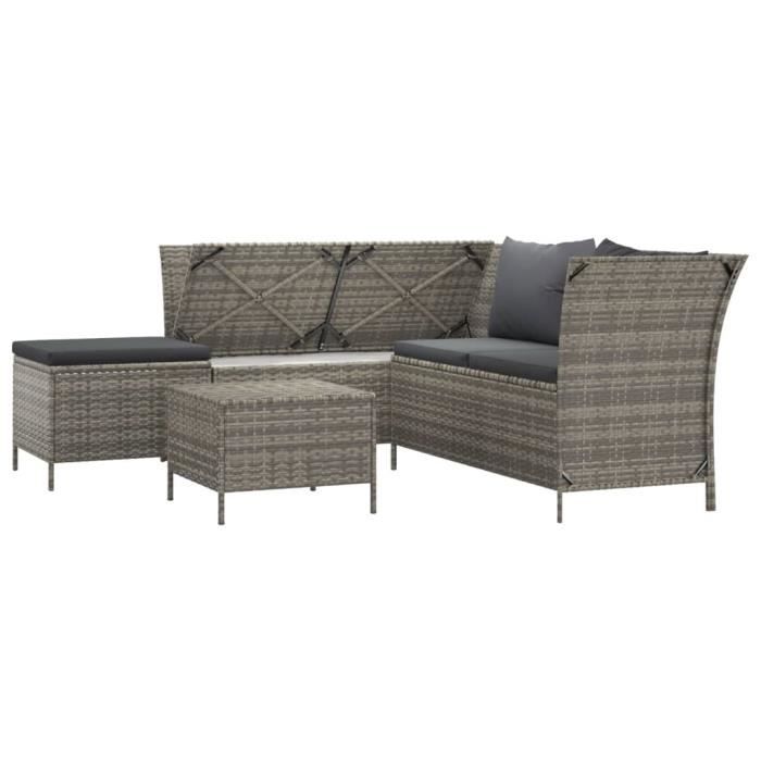 VidaXL Garden Lounge Set 4 Pcs with Cushions Grey Wicker 319691