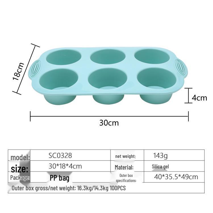 6-Cavity Silicone Muffin Cup Mold for Baking, Easy Release, High Temperature Resistant