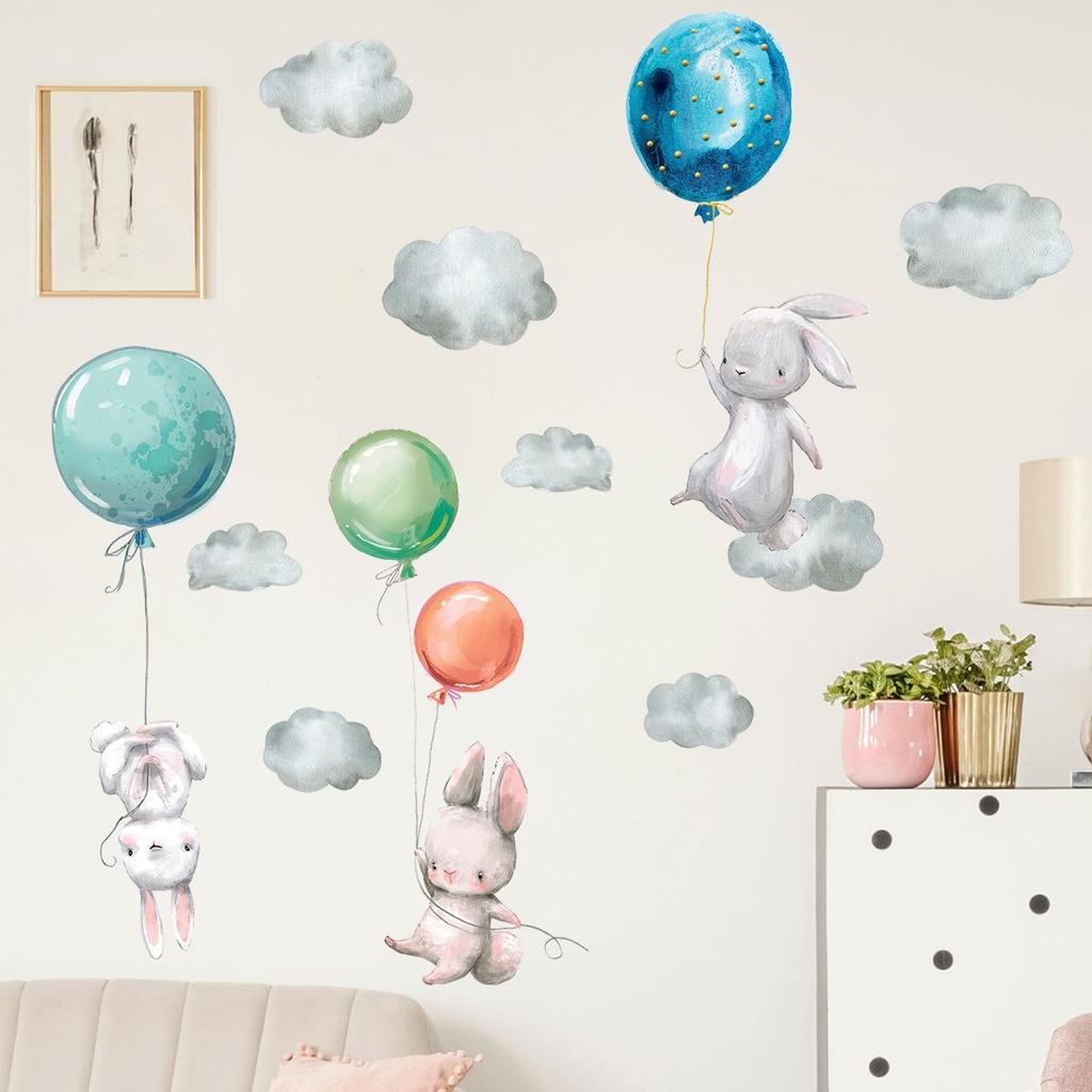 New Animal Cartoon Wall Stickers for Kids Rooms Balloon Bunny Decorative 3D Wall Stickers for Children Rooms Large Kids Wall Decals