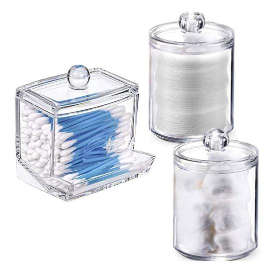 3 ks Úložný box Průhledný Dávkovač na vatové tampony a tyčinky Velká kapacita Prachotěsná Víceúčelová Úložná nádoba Dóza