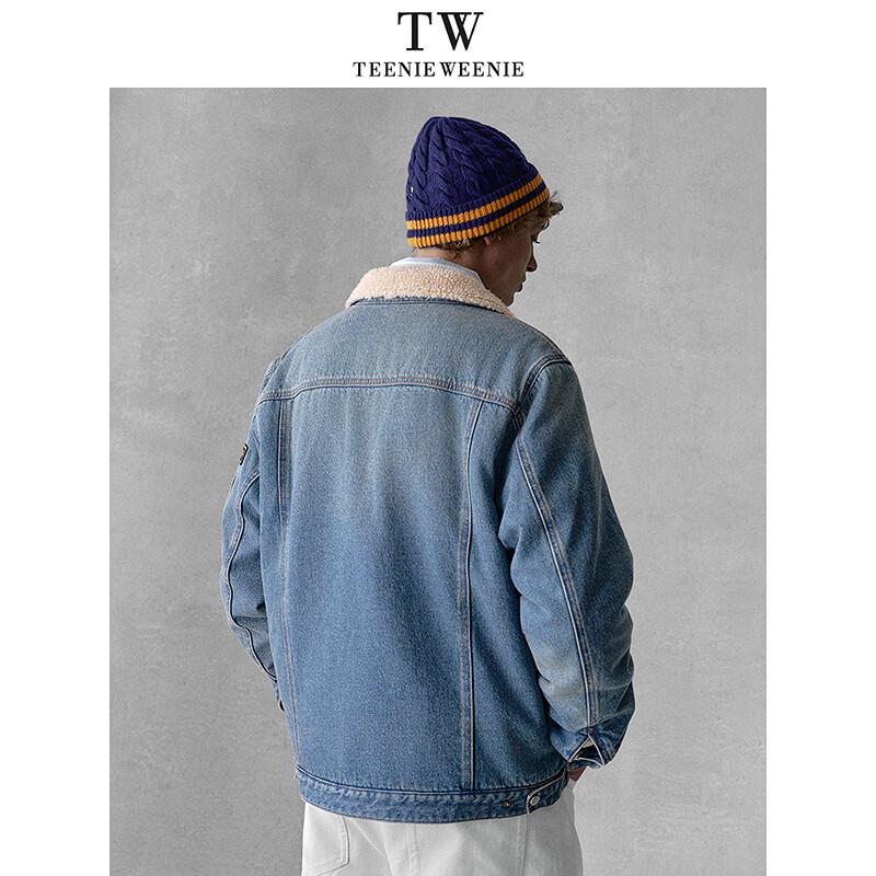 Teenie Weenie Men's Loose Denim Patchwork Lambswool Lapel Jacket