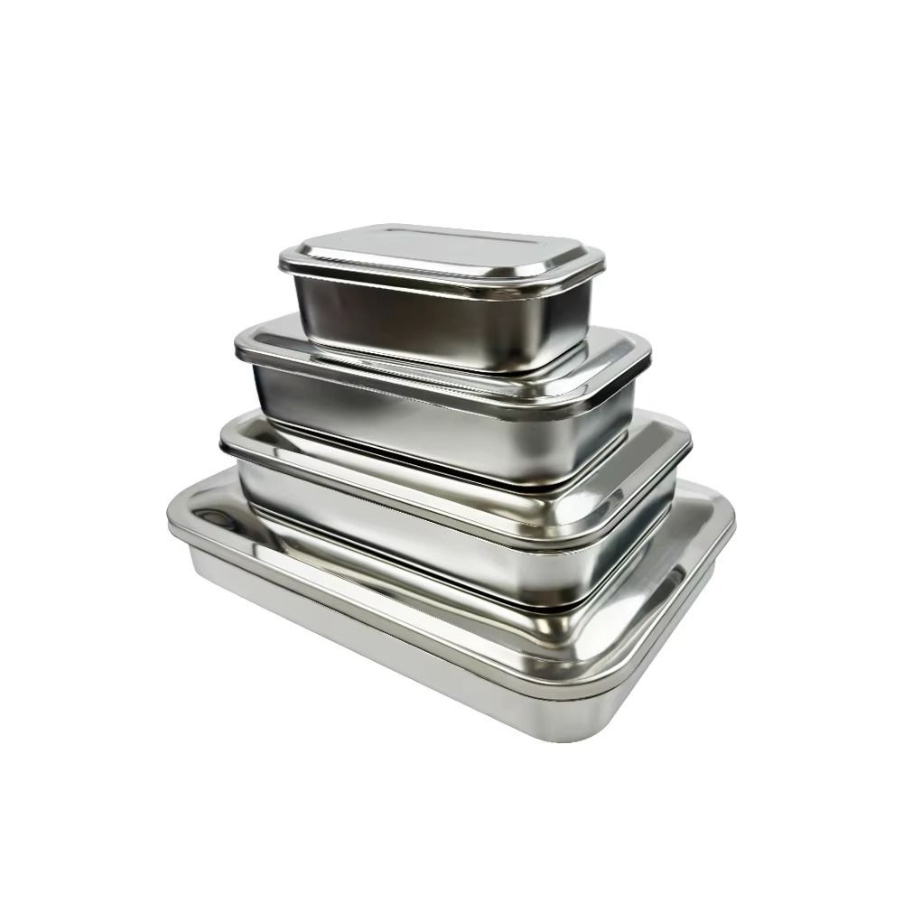 New Stainless Steel Dental Instruments Tray Rectangular With Lid Storage Box Silver Dental Tray