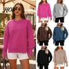 Oversized Lounge Wear Women Crew Neck Sweatshirt, Drop Shoulder Long Sleeve Pullover, Loose Top with Side Slit Fit Casual Fall Winter Sweatshirt