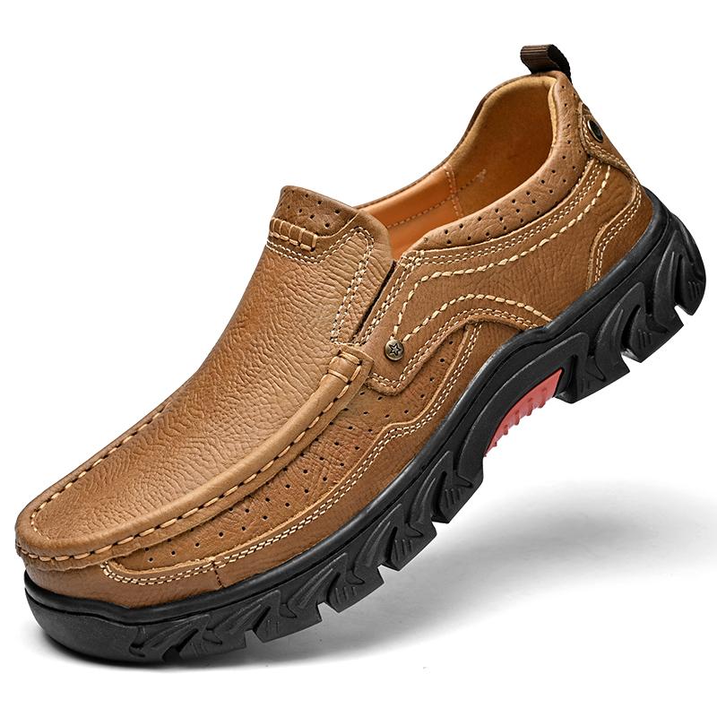

Fashion Handmade Men s Slip-On Loafers Hands-Free Casual Dress Shoes Durable Genuine Leather Non-Slip Rubber Sole Comfortable Footwear 46 светло-коричневого