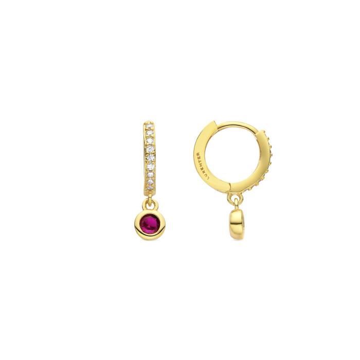 Boucles d'oreilles Luxenter Warlah en zircone rubis, finition en or jaune 18 carats