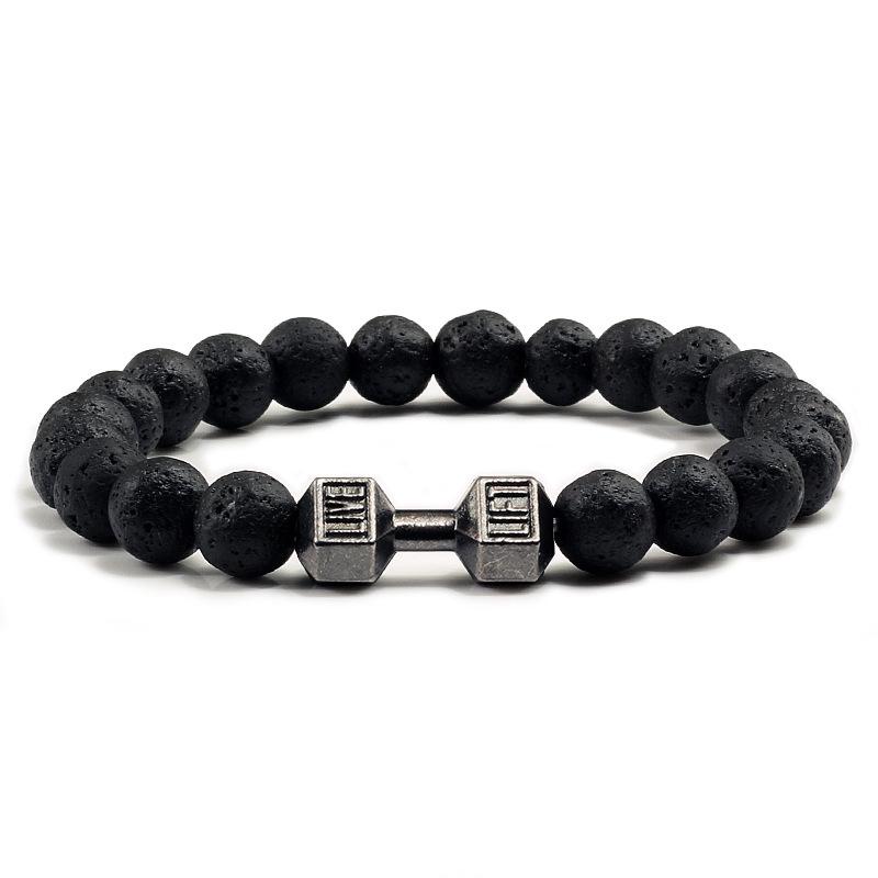 Modisches Mattes Vulkanstein Silber Hantelarmband für Herren