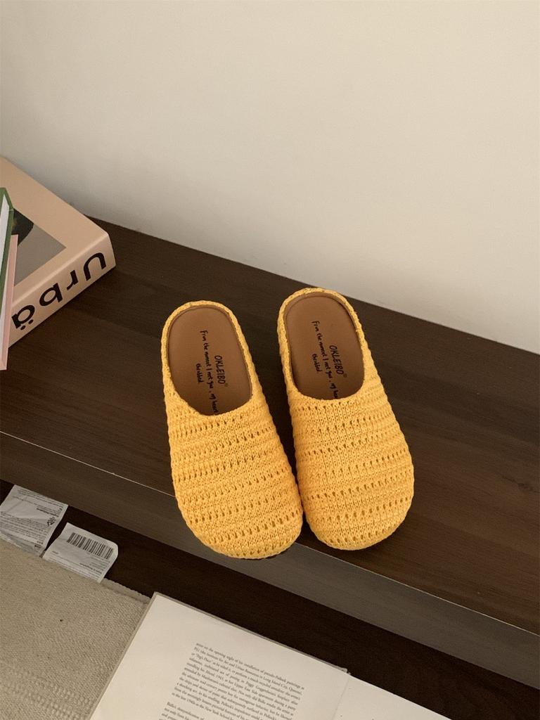 Niche Casual Hand-woven Hollow Breathable Bag Head Half Slippers Women's Autumn Wear Roman Style Thick-soled Muller Shoes