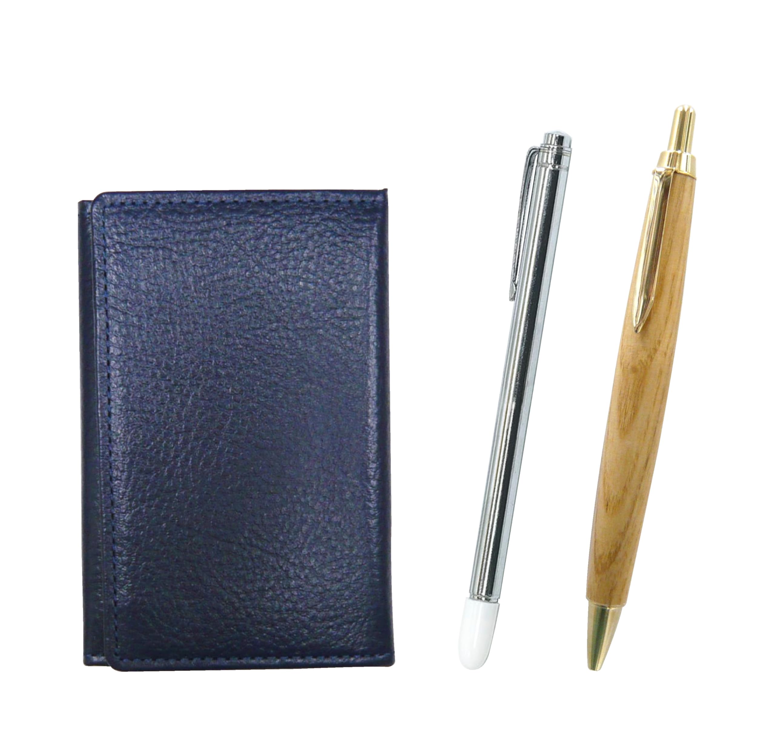 

Grained leather business card holder blue metal indicator stick and maple wood shaft retro ballpoint pen set MEIL-701S-HS47S