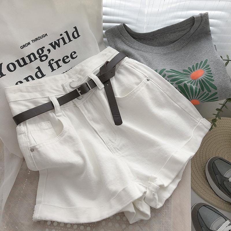 

Классическая и минималистская мода, универсальные, ультра-высокая талия, закатанные, женские летние, тонкие, широкие джинсовые шорты A Word, индивидуальность и модность M белый