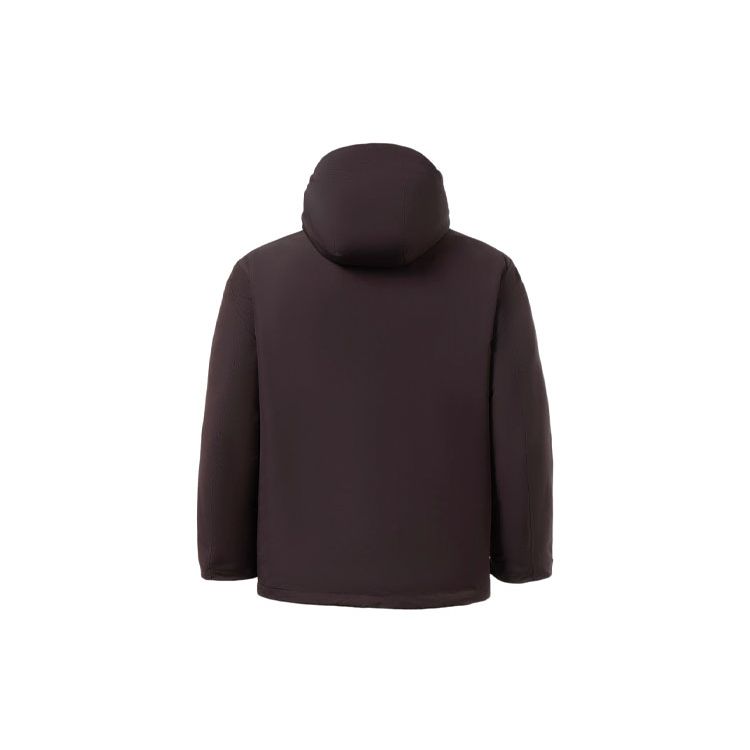 Li-Ning Men's Training Series Loose Hooded White Duck Down Jacket Brownish Black AYMR379-1