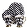 Porcelain Mugs with Spoons Set In a Gift Box Houndstooth Collection