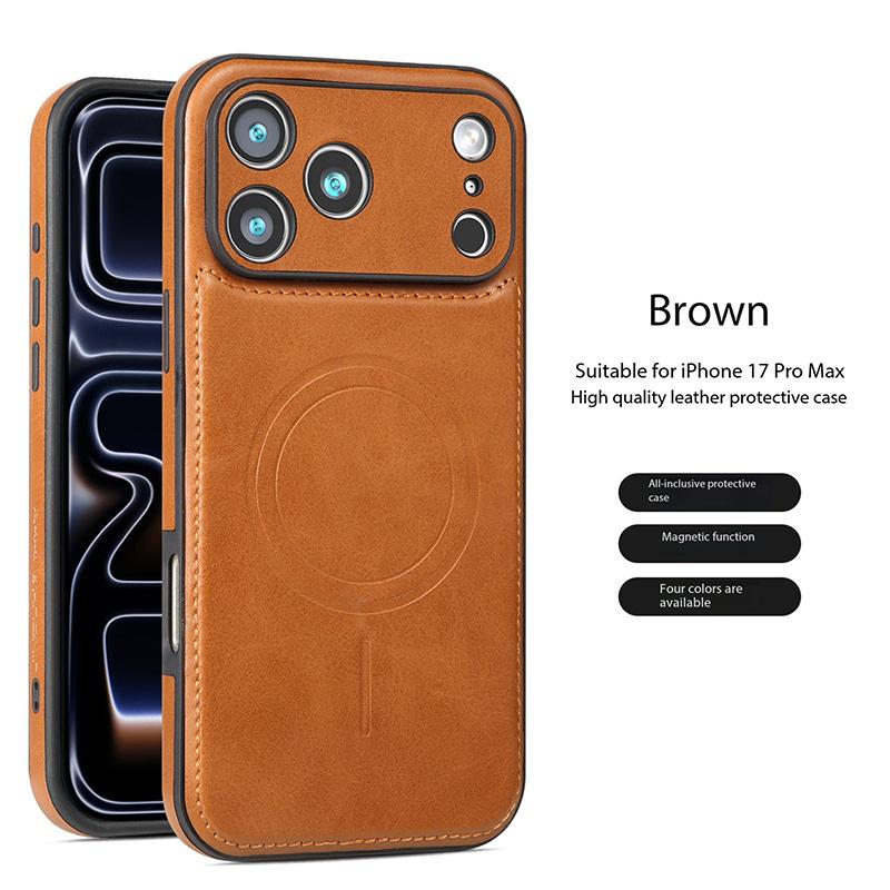 Luxury PU Leather Magnetic For Magsafe Phone Case For iPhone 12 13 14 15 16 17 Pro Max 17 Air Wireless Charging Shockproof Cover