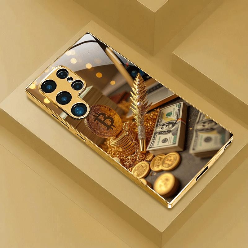 

Гальванизированный золотой новый чехол для телефона для Samsung Galaxy S26 Ultra S25 Plus S24 S23 S22 fe закаленное стекло Художественные текстурные узоры For Galaxy S26