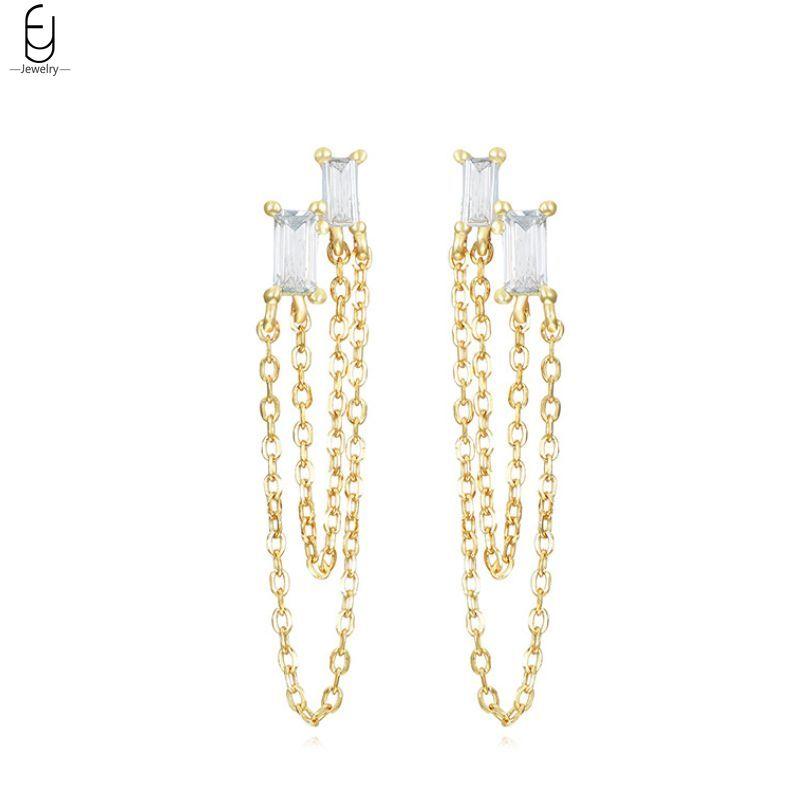 925 Silver Needle Luxury Long Chain Tassel Crystal Stud Earrings For Women Exquisite Pendant Gold Earrings Fine Jewelry