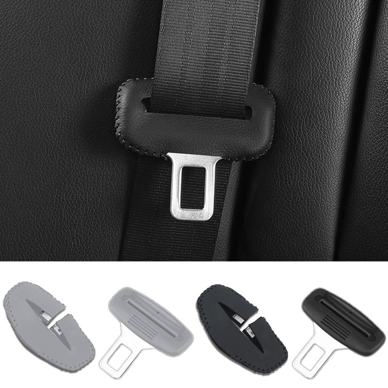 2 Pack Seat Belt Buckle Protective Cover & 2Clips Set, Pure Hand Sewing Cover, Universal Car Interior Accessories