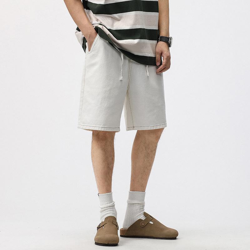 Casual Wide-leg Denim Shorts Men's Thin Summer New Loose Straight White Five-point Pants