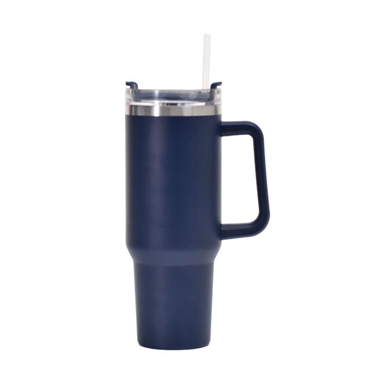 40oz Stainless Steel Double-Layer Car Cup with Handle & Straw