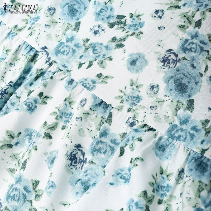 ZANZEA Women Casual Round Neck Sleeveless Floral Print Dress