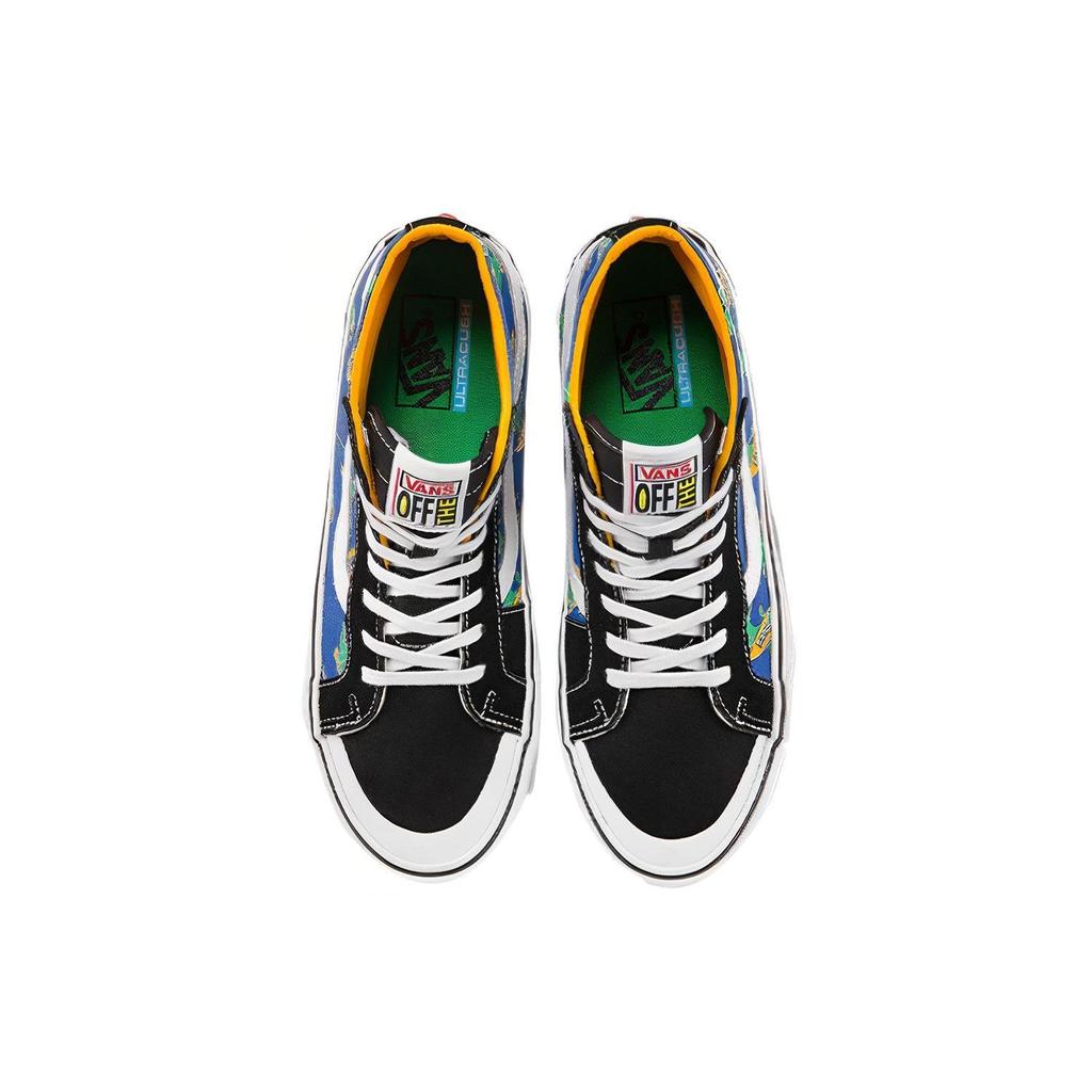 Vans Sk8 Dinosaurier-Print Trendige Langlebige Leichte High-Top Skateschuhe Unisex Sneaker Blau Gelb Grün VN0A3MV1A5F