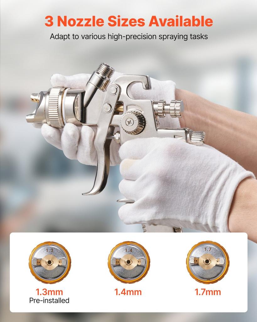LVLP Air Spray Gun, Gravity Feed Paint Sprayer Gun with 3 Nozzles (1.3/1.4/1.7mm), 600ml Capacity Automotive Paint Sprayer with Air Regulator for
