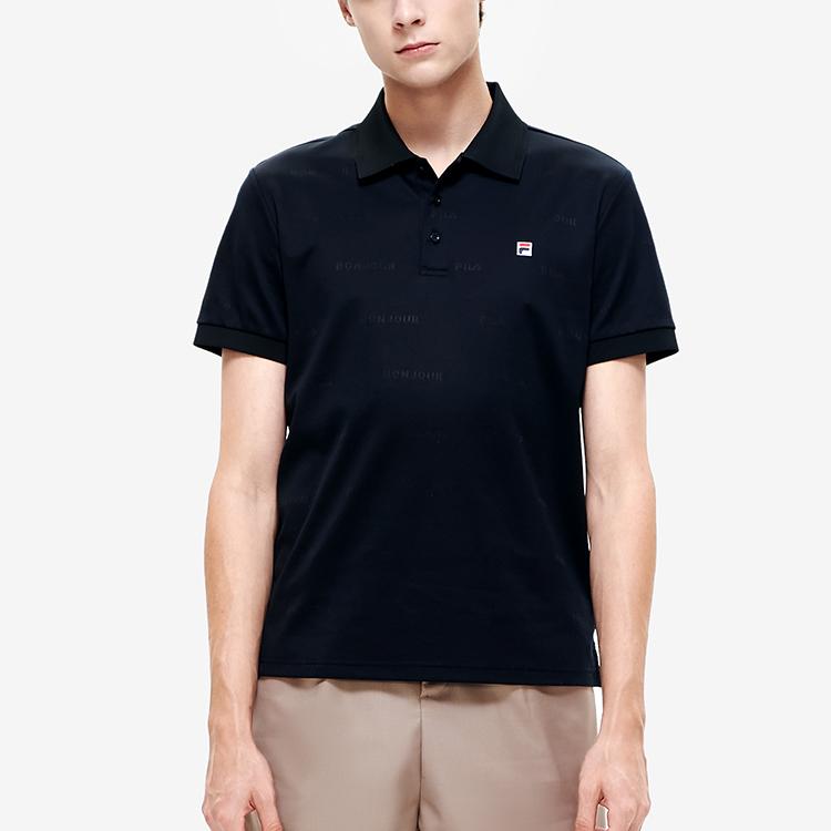 Fila Solid Color Logo Sports Knit Polo Shirt Men Tops Black F11M228106F-BK