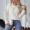 Autumn Winter Vintage Loose Long Sleeve Top Solid Color Cardigan Knitwear O-Neck Sweater
