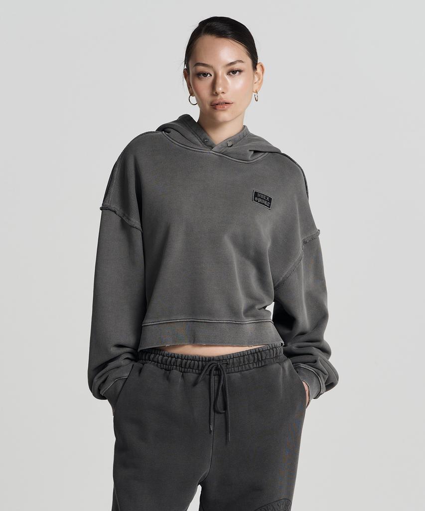 Women'S Big Hoodie Damaged Pigment Crop Hoodie (Pigment Gray)