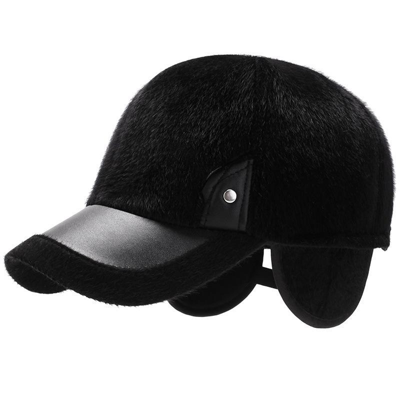 Winter Middle-Aged And Elderly Cap Hat Men'S Fashion Outdoor Baseball Cap Imitation Mink Thickened Thermal Ear Cap