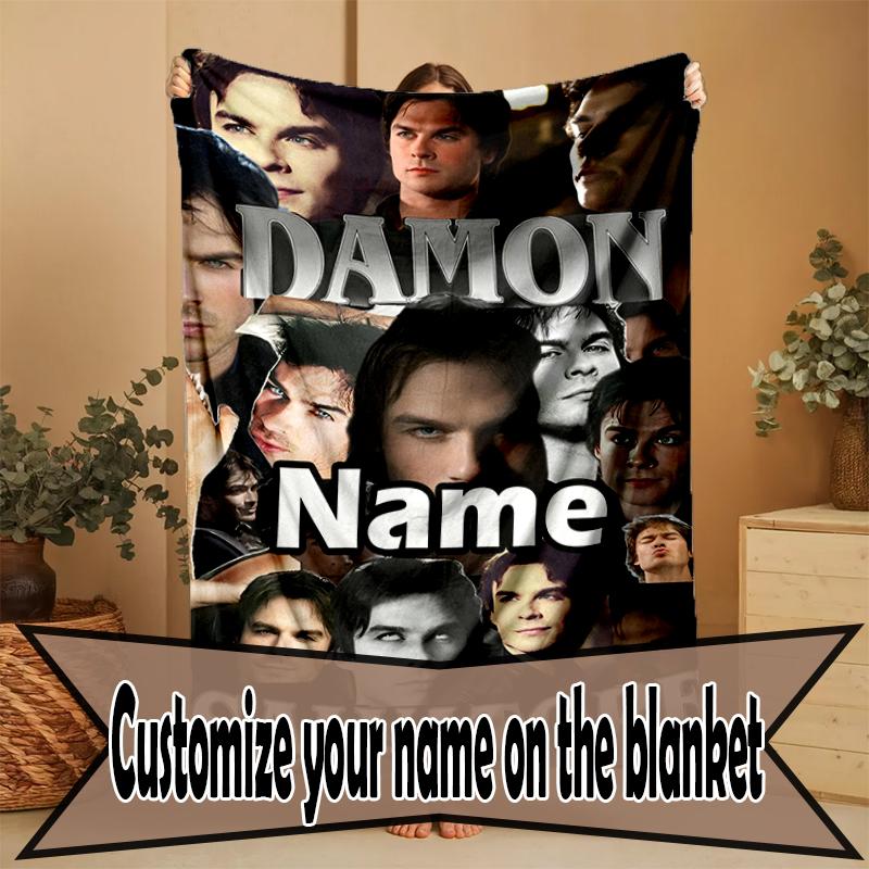 Coperta Personalizzata con Nome Damon Salvatore, Decorazione per la Casa, Camera da Letto, Divano, Campeggio, Divano, Regali per Compleanno Natale