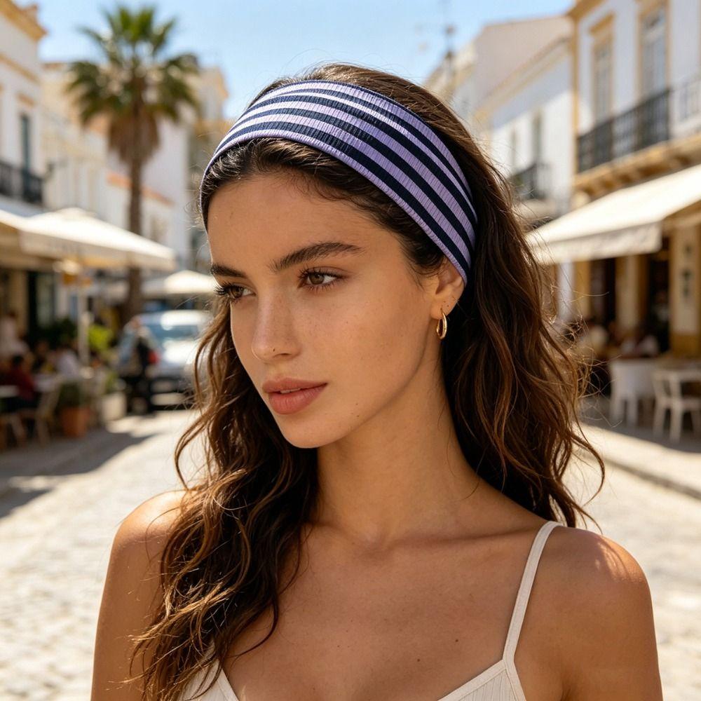 Fashion Striped Elastic Hair Band Sweat-absorbing Soft Wide Hairband Hair Accessories Non-slip Sports Headband