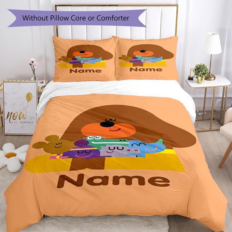 3Pcs Custom Name Duggee Bedding Set Duvet Cover Closure Includes 1Duvet Cover 2Pillowcases Soft And Comfortable For All Seasons