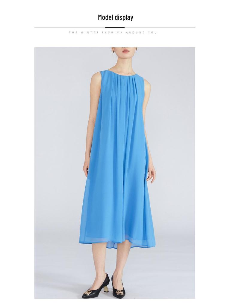 Women's Summer Vacation Style Mulberry Silk Long Tank Dress - Solid Color Design